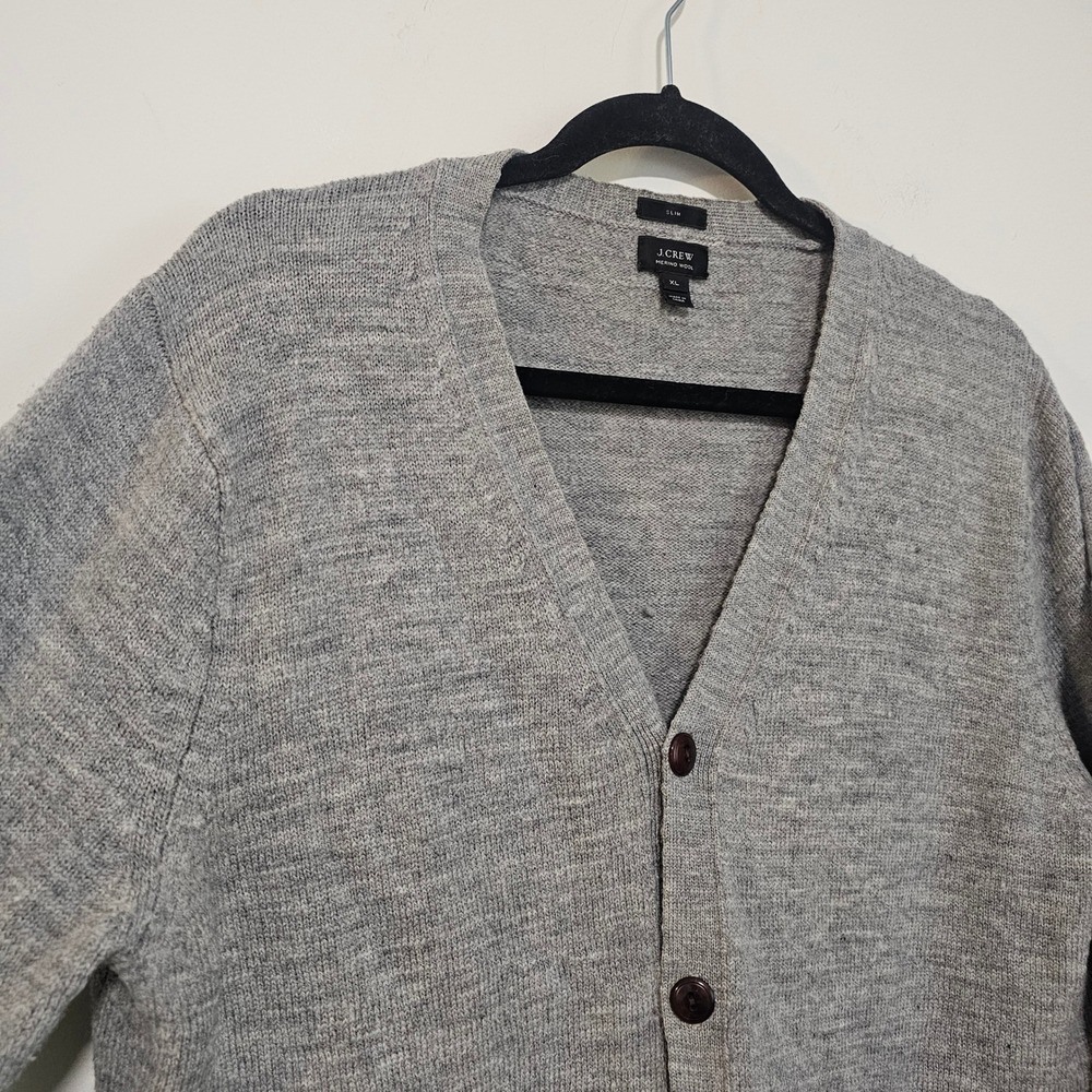 J.Crew Mens Cardigan XL Gray Merino Wool Slim Fit Elbow Patch Preppy Academia - Picture 4 of 7